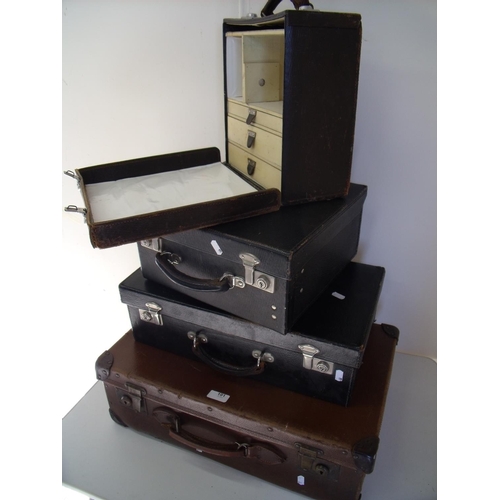 191 - Three doctors fitted cases (one with contents) and a vintage travel case