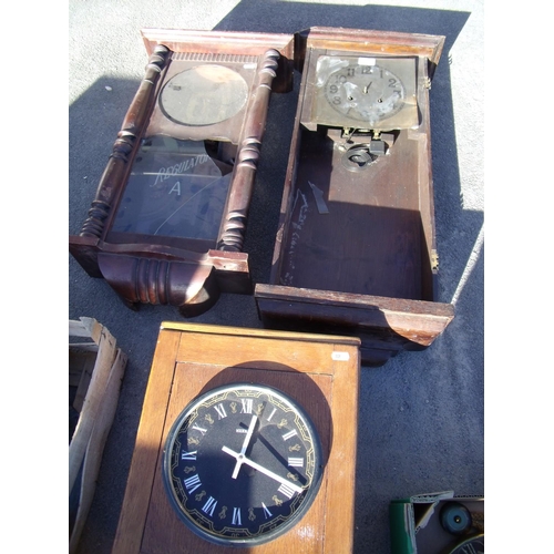 308 - Oak cased wall clock by The Newhaven Clock Company and two other wall clocks