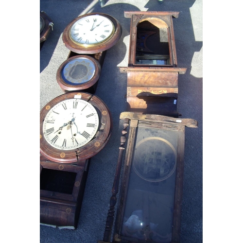 318 - Early 20th C walnut veneered and inlaid drop dial mantel clock by Jerome's, another walnut cased inl... 