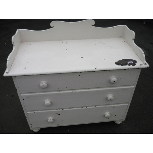 326 - Painted Victorian pine chest with raised back and sides above three drawers on bun feet (111cm x 55c... 