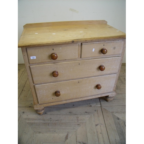 331 - Small Victorian pine chest of two short above two long drawers on turned supports (90cm x 46cm x 80c... 