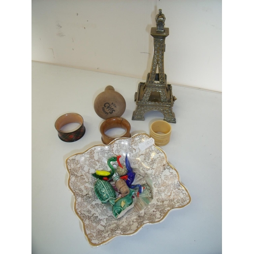 35 - Interesting brass cigar cutter in the form of the Eiffel Tower (20cm high), a selection of Mauchline... 