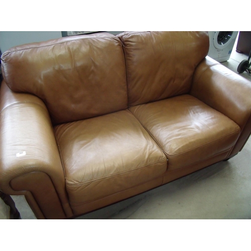 382 - Tan leather two seat sofa (width 168cm)