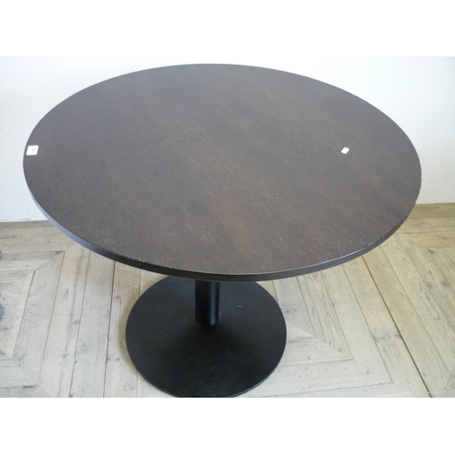 391 - Circular bar/café table with wooden top and cast metal base (diameter 90cm)