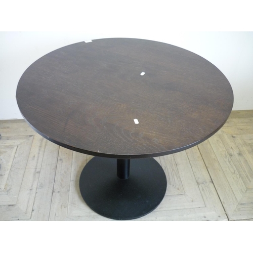 392 - Circular bar/café table with wooden top and cast metal base (diameter 90cm)