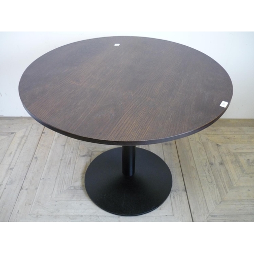 393 - Circular bar/café table with wooden top and cast metal base (diameter 90cm)