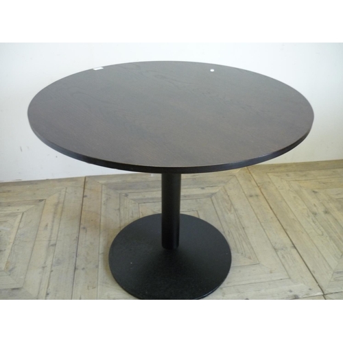 394 - Circular bar/café table with wooden top and cast metal base (diameter 90cm)