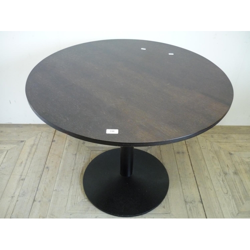 396 - Circular bar/café table with wooden top and cast metal base (diameter 90cm)