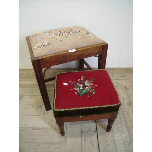 404 - Edwardian mahogany stool with wave moulded legs & tapestry seat and a Victorian mahogany foot stool ... 