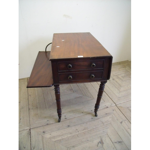 414 - 19th C mahogany Pembroke style table, one side concealing a storage compartment