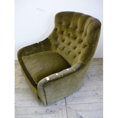 419 - Mid 20th C armchair in green Velo fabric with a buttoned back