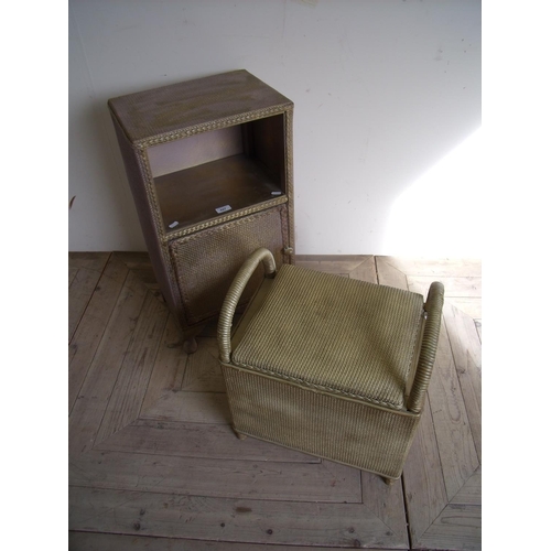 427 - Lloyd Loom type linen basket seat and similar bedside cupboard