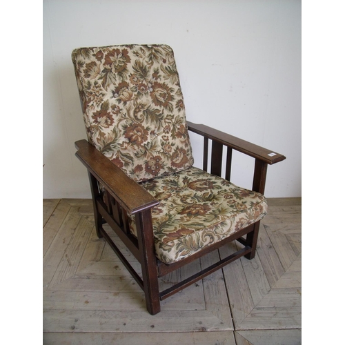 436 - Early 20th C oak reclining armchair