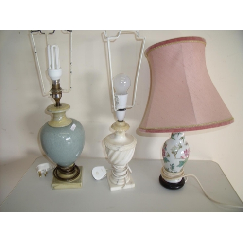 44 - Carved alabaster table lamp and two ceramic table lamps (3)