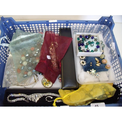 45 - Selection of various assorted costume jewellery in one box