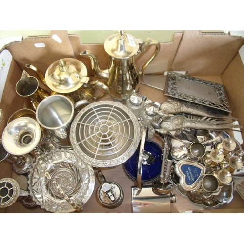 49 - Box containing a large quantity of various silver plated and other items including a tea service, va... 