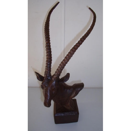 5 - Cast metal bust of a Ibex on rectangular base (46cm high)