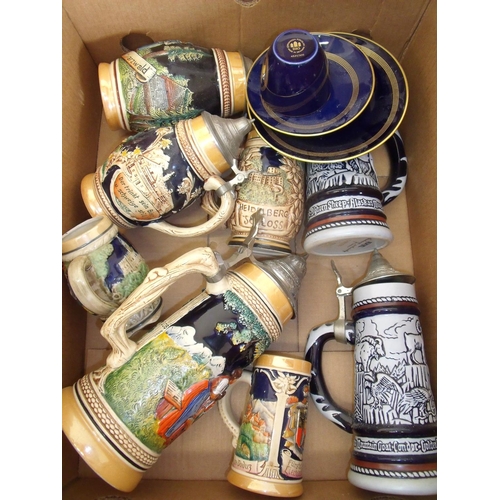 51 - Box containing a selection of various assorted German style beer steins and other items