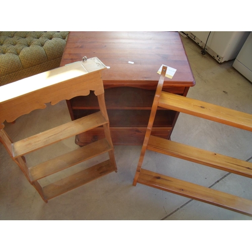 462 - Two small pine wall racks and a pine side unit with open top above single drawer (3)