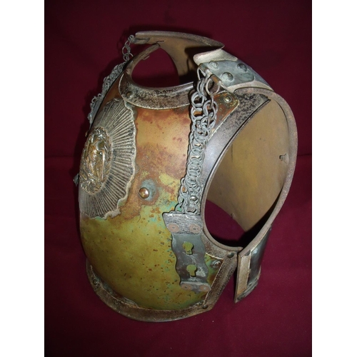 121 - Scarce and rare French Napoleonic Cavalry breast & back plate with brass covered breast plate with l... 