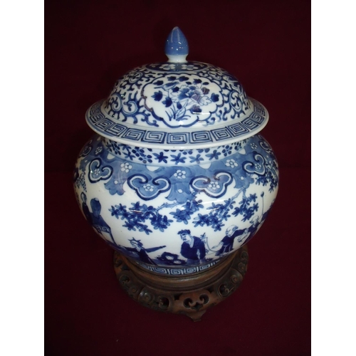 10 - Chinese 19th / Early 20th C blue & white vase of bulbous form depicting various figures within count... 