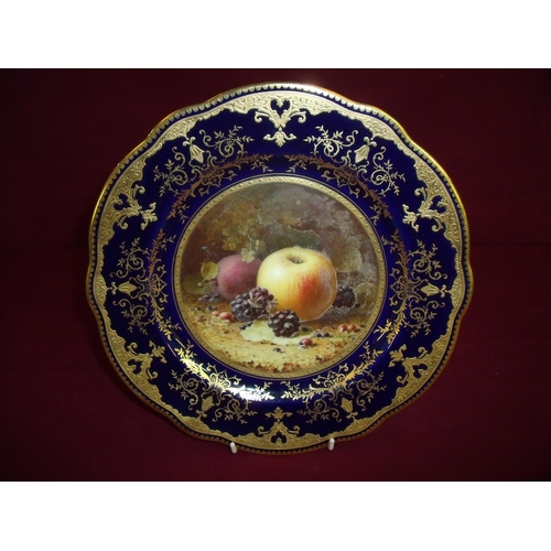 11 - Coalport still life cabinet plate depicting fruit within a blue & gilt border, the reverse stamped C... 
