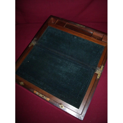 111 - 19th C walnut and brass bound travelling writing box, fitted interior with internal concealed panel ... 