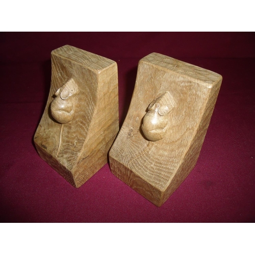 120 - Pair of Robert Thompson 'Mouseman' carved burr oak bookends (15.5cm high)