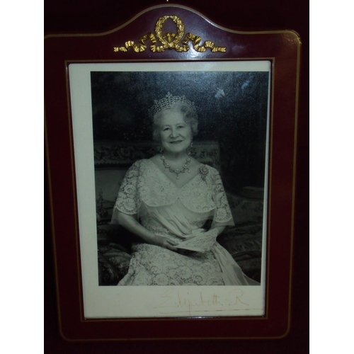 42 - Framed and mounted signed black & white photograph of the Queen Mother (23.5cm high)