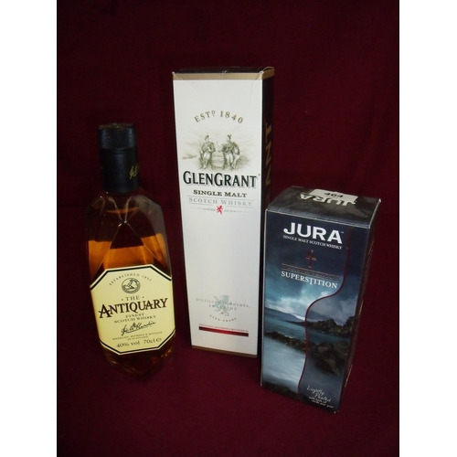 464 - Boxed 35cl Dura Single Malt Scotch Whisky Superstition, a unboxed Antiquary 70cl Whisky and a boxed ... 