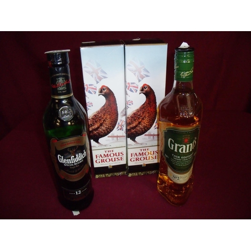 485 - Grants 70cl Sherry Cask Finish No 2 Scotch Whisky, a Glenfiddich Aged 12 Years Special Reserve and t... 