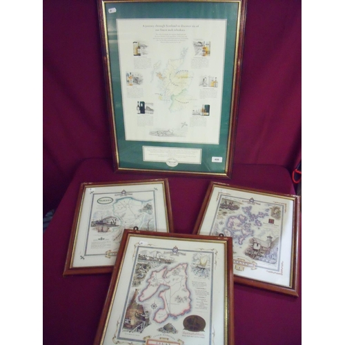 499 - Framed & Mounted print depicting the journey through Scotland to discover six of the finest malt whi... 