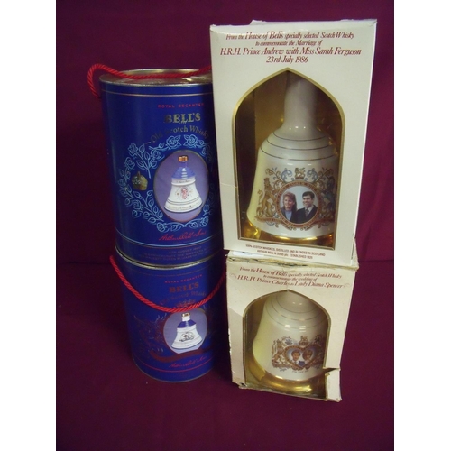 501 - Four cased Bells Scotch Whiskey Commemorative Royal tankards including The Marriage of Prince Charle... 