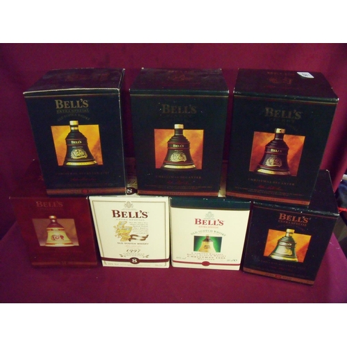 507 - Group of seven boxed Bells Whisky Christmas decanter sets (full & sealed) including 1992, 1993, 1994... 