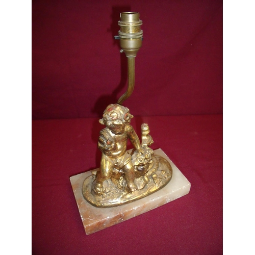 84 - Early 20th C gilt work table lamp in the form of a seated cherub on rectangular onyx base (20.5cm x ... 