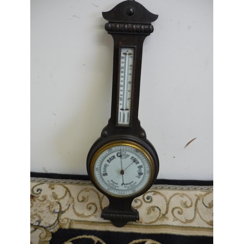20 - Early 20th C oak cased wall barometer