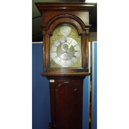 297 - Oak cased 30 hour long case clock by G Kidd of Malton with brass and steel dial, with secondary and ... 