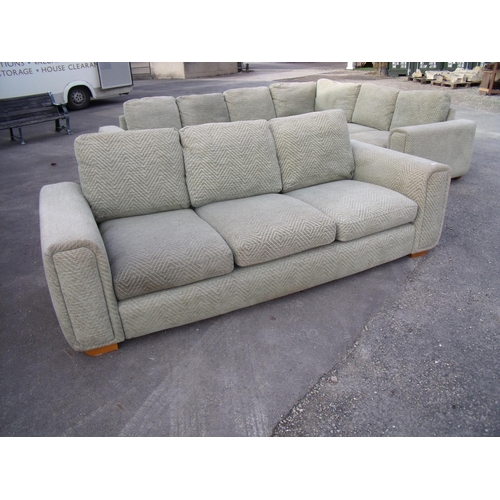 385 - Three seat settee including green chenille pattern fabric  (235cm)