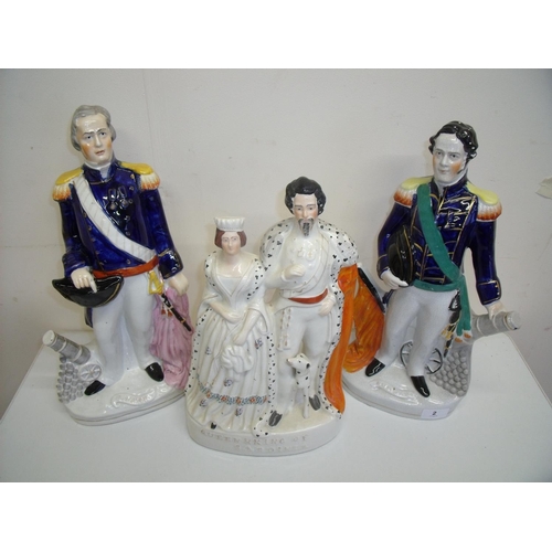 2 - Three Victorian Staffordshire style figures including Napier, King & Queen of Sardinia etc (approx. ... 