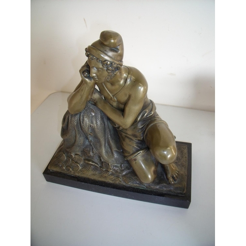 315 - Circa 1900 quality French style bronze of fisherman with his net on rectangular square base (30cm x ... 
