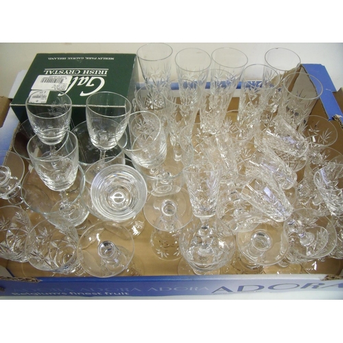 58 - Box containing a quantity of quality glassware including cut glass champagne flutes, wine glasses et... 