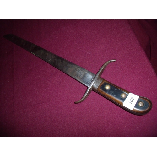 107 - 19th C continental sidearm with 18 inch straight broad single fullered blade with S shaped quillian ... 