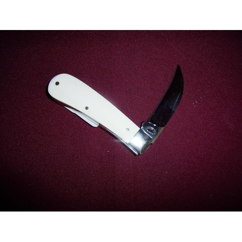 46 - Sheffield made folding pocket knife with 2.5 inch semi pruning type blade and ivory grips