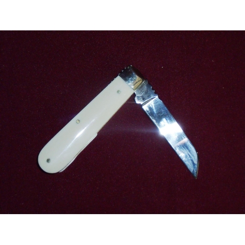 49 - Sheffield made folding pocket knife with 3 inch blade and two piece ivory grips with working back de... 