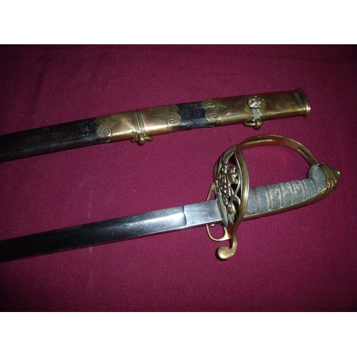 58 - British officer’s 1845 pattern sword with 31.5 inch single fullered blade with etched crowned VR and... 