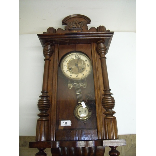 87 - 19th/20th C stained beech cased drop dial wall clock