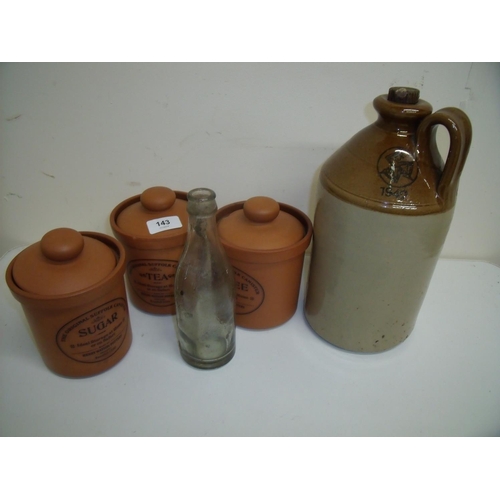 95 - Set of three Henry Watson Pottery Suffolk canisters for tea, coffee and sugar (one lid chipped), a J... 