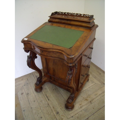 381 - Victorian rosewood Davenport with raised back with fretwork sides and lift up compartment revelling ... 