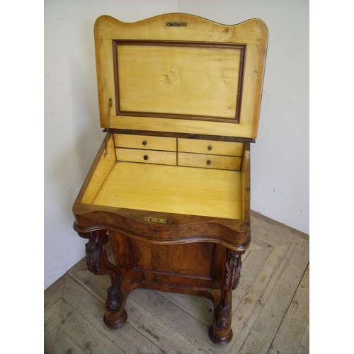 381 - Victorian rosewood Davenport with raised back with fretwork sides and lift up compartment revelling ... 