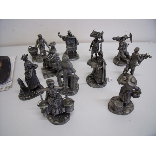 112 - Collection of twelve 'The Cries of London' John Pinches pewter Franklin Mint figures, with associate... 